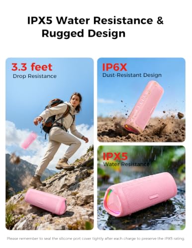 Bluetooth Speaker, 20W HD Sound, Portable Wireless, IPX5 Waterproof, Up to 24H Playtime, TWS Pairing, for Home/Party/Outdoor/Camping/Beach Essentials, Electronic Gadgets, Birthday Gift (Pink) - color: Pink