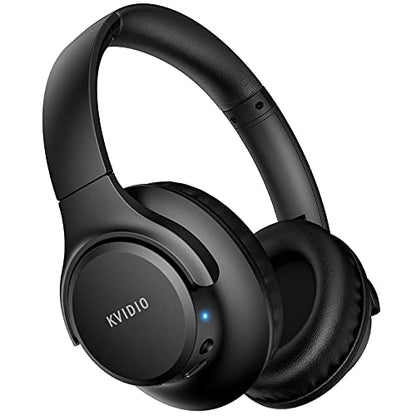 KVIDIO Bluetooth Headphones Over Ear, 65 Hours Playtime Wireless Headphones with Microphone, Foldable Lightweight Headset with Deep Bass, HiFi Stereo Sound Low Latency for Travel Work Cellphone - color: Black