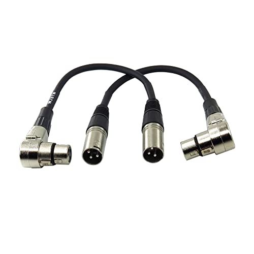 WJSTN Right-Angle Female XLR to Straight Male XLR Plug Cable 2FT, XLR Audio Adapter Cable for Camera, Microphone, Mixer, Audio Recording Device - size: 6inch