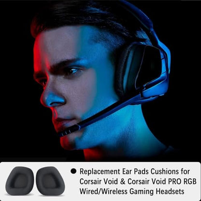 Replacement Ear Pads for Corsair Void & Corsair Void PRO RGB Wired/Wireless Gaming Headsets, Ear Cushion Pads Cover, Black Mesh Fabric, Memory Foam-Black
