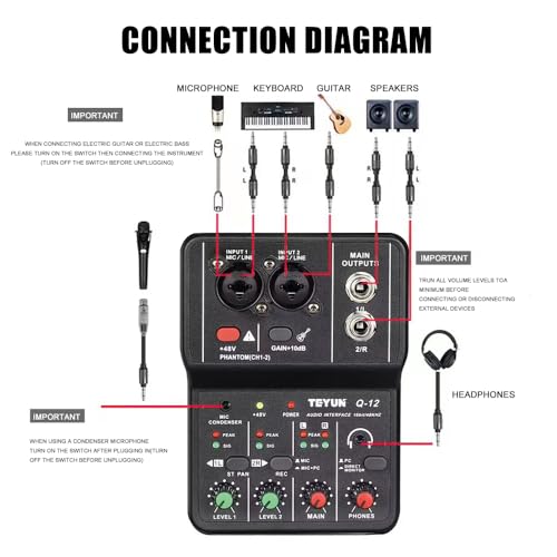 USB Audio Interface for PC,Interface for Recording Music Computer Recording Audio Interface XLR with 3.55m Microphone Jack, USB Sound Card for Recording Studio, Ultra-low Latency Plug&Play, Q-12