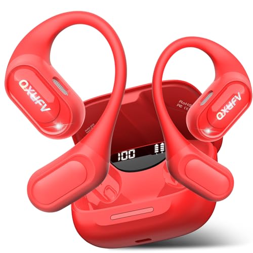 Open Ear Headphones, Bluetooth Wireless Earbuds, Red | HiFi Stereo Open Ear Buds with HD Mic, 50H LED Power Display Air Conduction Earbuds - color: Red