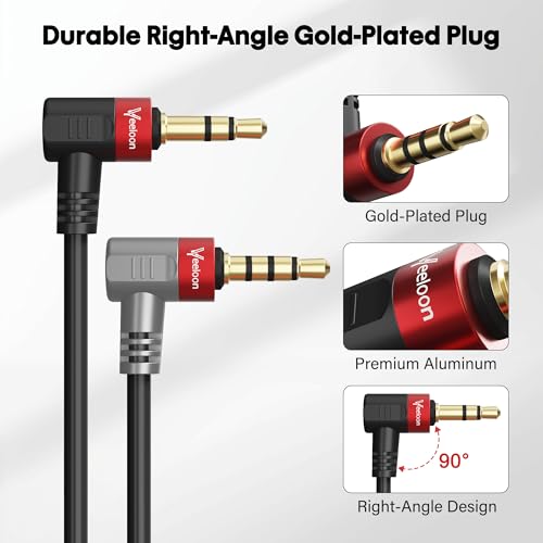 1 Pack Coiled Retractable 3.5mm 1/8 Aux TRS to 4 Pole TRRS Microphone Audio Patch Cable 20 Inch,90 Degree Angled Headphone Adapter Cord for Rode SC7,VideoMic, VideoMicro Go, BOYA & More External Mic