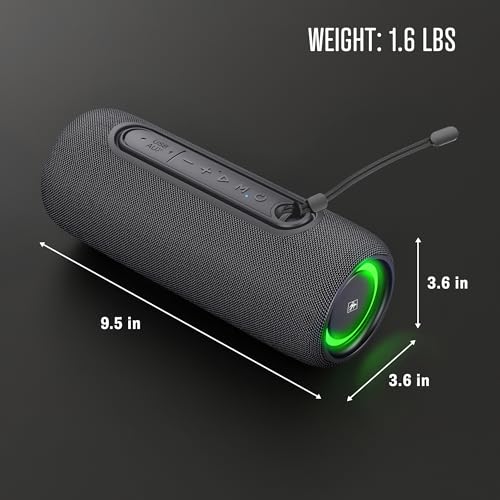 Fisher Portable Bluetooth Speakers IPX5 Waterproof Speaker, 14W Peak Power | Stereo Bluetooth Speaker, RGB Lights, TWS, BT 5.3, Built-in Mic, Hands Free Calling Speakers Bluetooth Wireless, Use Anywhere - color: Black