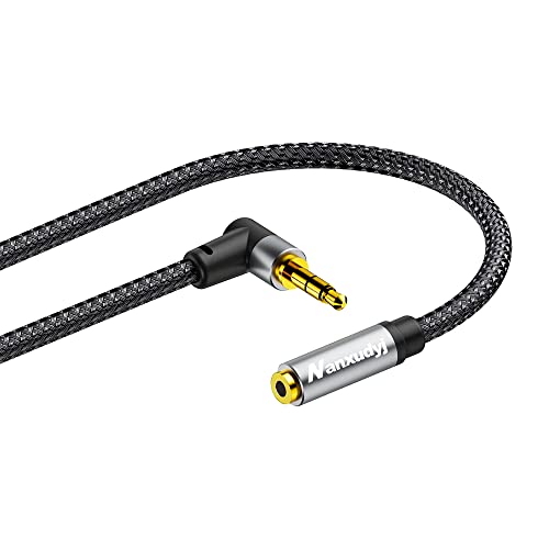 3.5mm Headphone Extension Cable 25FT,Right Angle 3.5mm Male to Female Stereo Audio Extension Cable/90 Degree Right Angle Aux Cable for Smartphones, Tablets, Media Players - size: 25 ft