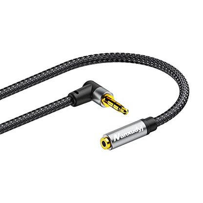 3.5mm Headphone Extension Cable 25FT,Right Angle 3.5mm Male to Female Stereo Audio Extension Cable/90 Degree Right Angle Aux Cable for Smartphones, Tablets, Media Players - size: 25 ft