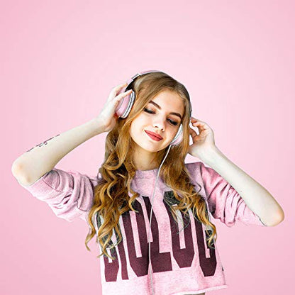 LORELEI X6 Over-Ear Headphones with Microphone, Lightweight Foldable & Portable Stereo Bass Headphones with 1.45M No-Tangle, Wired Headphones for Smartphone Tablet MP3 / 4 (Pearl Pink) - color: Pearl Pink