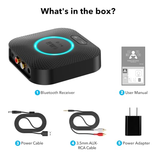 1Mii B06S Bluetooth 5.3 Receiver, Hi-Fi Wireless Audio Adapter | for Home Music Streaming System with aptX HD, aptX Low Latency, Volume Control, and RCA/3.5mm AUX Outputs