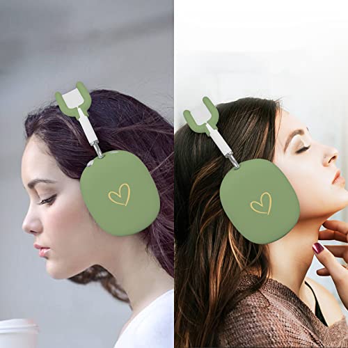 Case Cover for AirPods Max, Anti-Scratch Soft Silicone with Gold Heart Pattern Ear Cups Case Cover/Ear Pad Cover/Headband Cover for Apple AirPods Max Headphones (Matcha Green) - color: Matcha Green