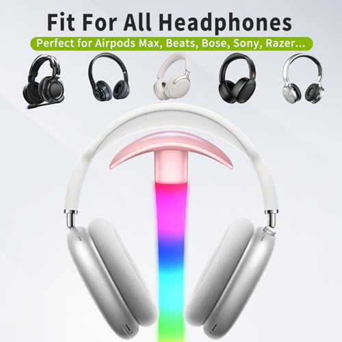 Headphone Stand with Charger,Gaming Headset stand with RGB Light Mode,For Airpod Max Stand,Desk Lamp,Phone Holder,Tablet Holder,desktop organizer,Gifts for Gamers & Music Lover (Pink) - color: Pink