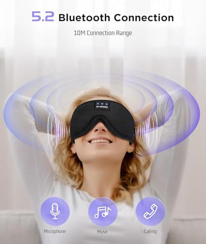 LC-dolida Sleep Mask Bluetooth Headphones Weighted Sleeping Mask 3D Eye Mask Pressure Relief Night Sleep Eye Mask Music Sleeping Headphones for Side Sleepers Meditation Gifts for Men Women - color: Soft 3d-breathable Black