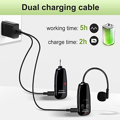 Wireless Microphone Headset,UHF Head Mic Speaker System for Fitness | USB-C Charging, Headset Microphones for Voice Amplifier Speaker, with LED Digital Display, for Teaching Instructor Tour Guide