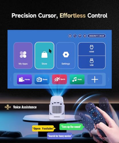 【Auto Focus&1080P】Magcubic Mini Smart Projector 4K Support, Built in Apps | Portable Projector with Wifi 6 and Bluetooth 5.4, Auto Keystone, 5W Speaker, Android 14, Voice Control, Home Movie Proyector