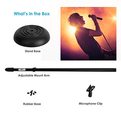 Pyle Adjustable Microphone Stand - Universal Mic Stand with Compact Heavy Base, Floor Standing Design, Height Adjustable, Pivot Angle Clip for Singing & Recording (2.8’ - 5’ ft., 9.8” Base Diameter) - size: 1 Pack