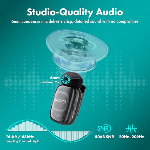 Movo NanoMic Dual Lightning Wireless Microphone for iPhone 14 and Below– Lavalier Mic for iPhone, Great for Vlogging, TikTok, Content Creation w/WMX-HM2 Wireless Handle