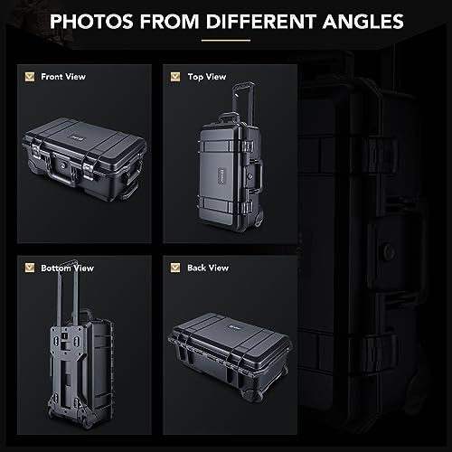 Lykus HC-5120 Hard Case with Wheels and Foam, Inner Size 18.98*10.24*6.3in | IP67 Waterproof, Pluckable Foam, Suitable for Cameras, Lenses, Electronic Equipment and More - size: HC-5120: 21.85x13.78x9.06 inch
