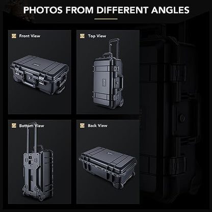 Lykus HC-5120 Hard Case with Wheels and Foam, Inner Size 18.98*10.24*6.3in | IP67 Waterproof, Pluckable Foam, Suitable for Cameras, Lenses, Electronic Equipment and More - size: HC-5120: 21.85x13.78x9.06 inch