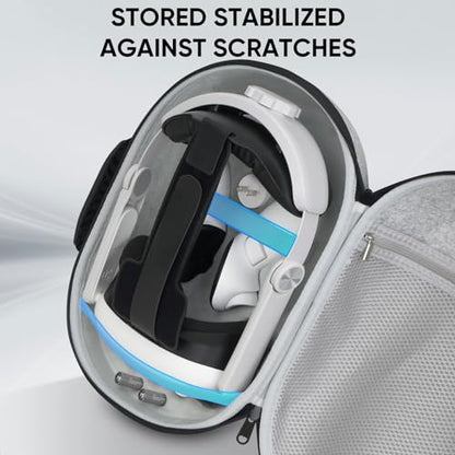 Hard Carrying Case Compatible with Meta Quest 3S/3 Accessories, Custom Storage Space for VR Gear/Elite Head Strap/Controllers/Adapter/AA Batteries, with Lens Cover for Travel and Protection