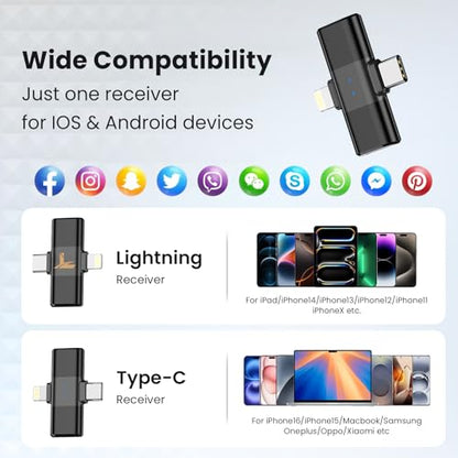 Wireless Lavalier Microphone for iPhone, Noise Cancelling - color: Black, style: A2 (1TX+1RX)