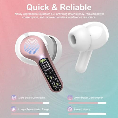Wireless Earbuds, Bluetooth 5.4 Headphones HiFi Stereo, Bluetooth Earbuds | With ENC Noise Cancelling Mic, IP7 Waterproof in Ear Earphones, 48H, LED Display Ear buds for Pad Phones Workout, Rose Gold - color: Rose Gold
