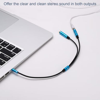 MECCANIXITY 2Pcs 3.5mm Splitter Male to 2 Dual 3.5mm Female Y Jack Aux Splitter for Phone Headset Tablets, 1ft, Gold - color: Gold