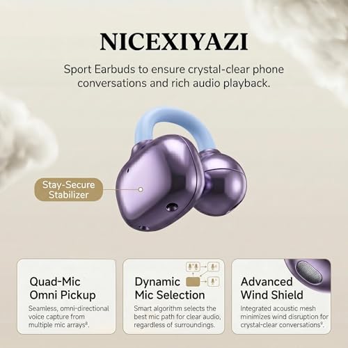Clip-on Earbuds Hybrid Active Noise Cancel Ultra Comfort All-Day Wear Fit | Wireless Earbuds Bluetooth 5.4 w/ C-Shape Frame & Slim Hooks | 60H Playtime, Light Build for Glasses Wearers & Fitness Users - color: White