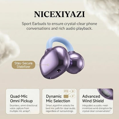 Clip-on Earbuds Hybrid Active Noise Cancel Ultra Comfort All-Day Wear Fit | Wireless Earbuds Bluetooth 5.4 w/ C-Shape Frame & Slim Hooks | 60H Playtime, Light Build for Glasses Wearers & Fitness Users - color: White