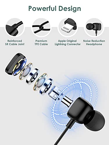 Headphones Wired with Lightning Connector, Wired Earbuds for iPhone, Apple MFi Certified Earphones with Microphone & Volume Contro, Compatible with iPhone 14/13/12/11/Pro Max/XR/XS/X/8/7/SE