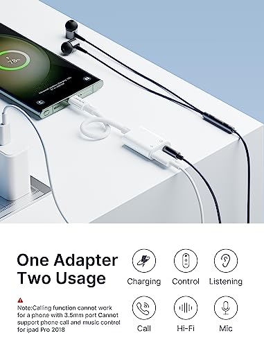 JSAUX USB C to 3.5mm Headphone Charger Adapter,PD 60W, 2-in-1 for iPhone17 | 60W PD charging and CTIA Hi-Fi DAC audio in one adapter; for iPhone 17/16/15, Galaxy S24, iPad Pro and MacBook