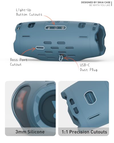 SIKAI CASE Portable Speaker Mount Compatible with JBL Charge 6, Silicone Case with Adjustable Strap&Detachable Shoulder Strap Travel Case for Bike/ATV/Golf Cart/Boat Railing, Case Only (Blue) - color: Blue
