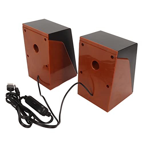 Wired Desktop Speaker, USB Powered 3.5mm Aux Multimedia Speakers, Low Distortion Knob to Adjust The Volume, Mini Sound Bar Speaker for PC Tablets Desktop Laptop, Wood Like Color
