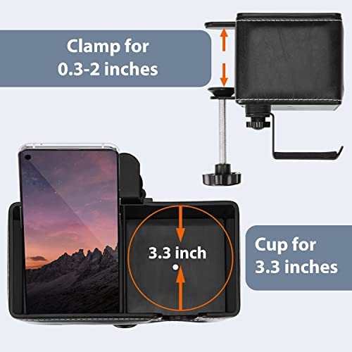 Under Desk Cup Holder Clamp on Cup Holder PU Leather Clip on Desk Organizer | Desk organizer with pencil holder clamp on side, under desk hanging organizer, clip on cup holder desk phone stand holder PU - color: Black