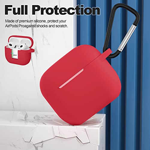 Compatible with AirPods 3 Case, Protective Silicone Cover for AirPods 3rd Generation Case 2021, Wireless Charging - Red - color: C-Red