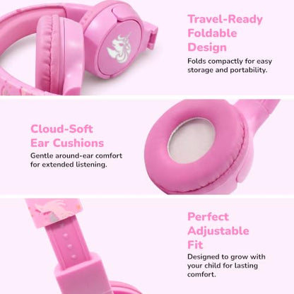 Kids Safe Wireless Light Up Headphones, Foldable Tangle-Free 3.5mm Jack, Volume Limiting 85/94dB, Over-Ear with Microphone for School/Toddlers/Teens/Boys/Girls/Ipad/Tablet/Kindle/Phones/Travel/Plane - color: Purple