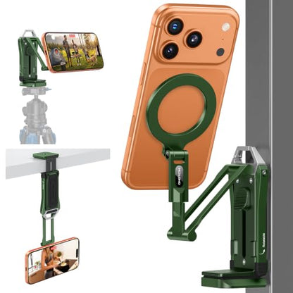 OMOTON TP02-Pro Magnetic Phone Holder, 5-in-1 Tripod Stand with Rear Attachment Plate | Desk, Kitchen, Gym, Vlogging | iPhone 12-17 Series, Blue, Green - color: 5-Green