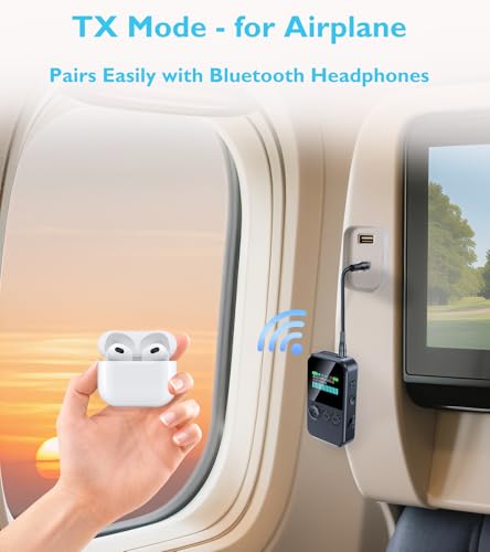 Bluetooth Transmitter for TV to 2 AirPods/Bluetooth Headphones | Clip-On Bluetooth Receiver for Car Handsfree Call, Clip-On AUX Bluetooth Adapter for Airplane, TSNAM