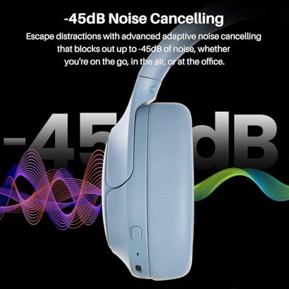 TOZO HT3 Hybrid Noise Cancelling Wireless Headphones, 90H Over Ear Headset | Hi Res Audio, AI Voice Assistant, Dual Device Connection, 32 Custom EQs, Built In 5 Mics, ANC, Foldable, Bluetooth 6.0 - color: Titanium Blue