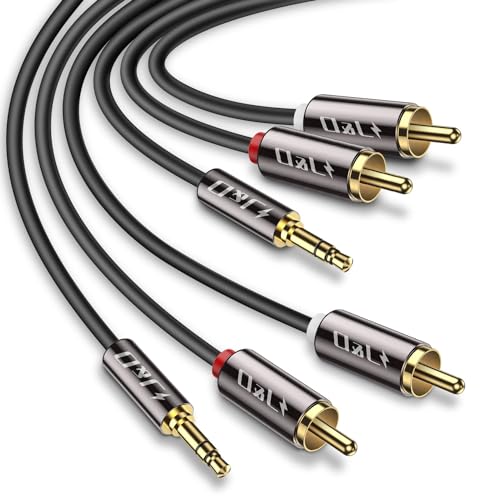 J&D 3.5mm Male to 2 RCA Phono Male Stereo Audio Adapter Aux Cable(2 Pack), Gold-Plated Copper Shell Heavy Duty, for Speakers, Home Audio Systems, Amplifiers, 3 Feet