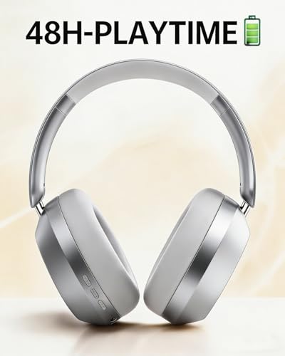 Wentronic Y05 Wireless Bluetooth Headphone, Noise Cancelling, Sliver | Wireless Over-Ear Headphones, Hi-Res Audio, 48H Playtime, Built-in Mic, Comfort & Connectivity, Works with iOS, Android & PC - color: Silver