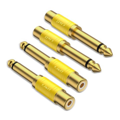 J&D RCA to 1/4 Audio Adapter 4-Pack, 6.35mm Mono Plug Male to RCA Female Connector, Gold-Plated Guitar Connectors, Yellow - color: Yellow