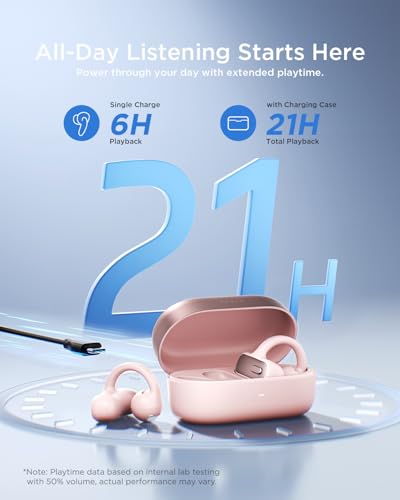 TALIX Open Ear Clip-On Earbuds X8 with AI ENC & Powerful Bass, Wireless Bluetooth 6.0, IPX4 Sweatproof Fitness Headphones, Physical Buttons, 5g Lightweight Ear Buds with Multi-Device Switching, Pink - color: Pink