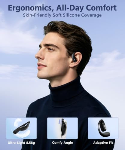 Open Ear Earbuds, Soft Earhook, 56H Playtime, Bluetooth 6.0, Bass - color: Black