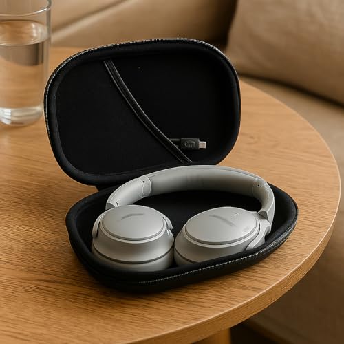 Headphones Case Compatible with Bose QC45/QC35/QC25/QC15/Ultra Gaming Headset, PU Hard Shell Travel Case with Cable Storage, Black