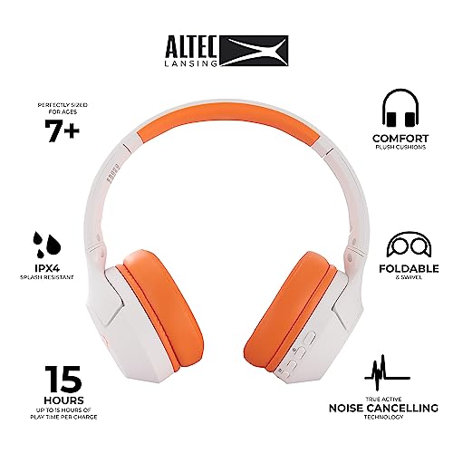 Altec Lansing - Kids Bluetooth Headphones, Wireless Over Ear - color: Whiteout Groovy Orange