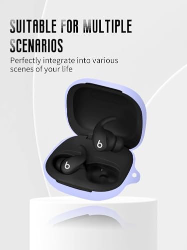 Case for Beats Powerbeats Fit Earbuds 2025 (Purple) | Soft Silicone Protective Cover with Carabiner and Lanyard, Shockproof - color: Purple