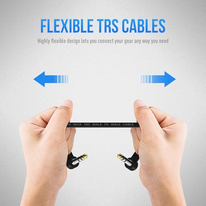TRS Guitar Patch Cable 1/4 inch Right Angle Effect Pedal Cord | Noise Free Pedal Board Patch Cables, Low Profile Stereo TRS Effect Patch Cords for Pedals (6IN+6IN) - size: 6IN+6IN