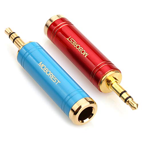 MOBOREST 3.5mm to 1/4" (6.35mm) Headphone Adapter, Pure Copper, 1Blue+1Red | 1/8 to 1/4 Aux Converter, Solid Brass 6.35mm Headset Adapter for Guitar Amp, Mixer, Studio, Home Theater & Live Stage Use - color: 1Red+1Blue