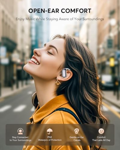 【2026 New Bluetooth 5.4 Open-Ear Headphones】 Adjustable Ear Hooks, Crystal-Clear Sound with Zero Sound Leakage, Clear Calls, IP68 Waterproof, 50H Ultra-Long Battery Life, Fast Type-C Charging