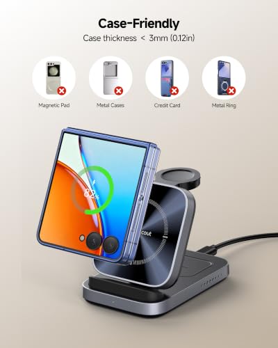Wireless Charger for Z Flip 8/7, 3-in-1 Charging Station for Galaxy Watch | Foldable Portable, for Z Flip 8/7/7 FE/6/5/4/Z Fold8, for Samsung Watch 8 Classic/8/Ultra/7/FE/6, SwanScout 713F, NO Adapter