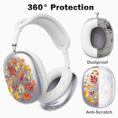 for AirPods Max Headphones Fall Leaf Ear Covers for AirPods Max 2 | Cute Leaves Clear Ear Cups Cover | White Silicone Ear Pad Case Headband Cover for Apple AirPods Max 2/1 (2026/2024/2020) - color: Fall Leaves/White